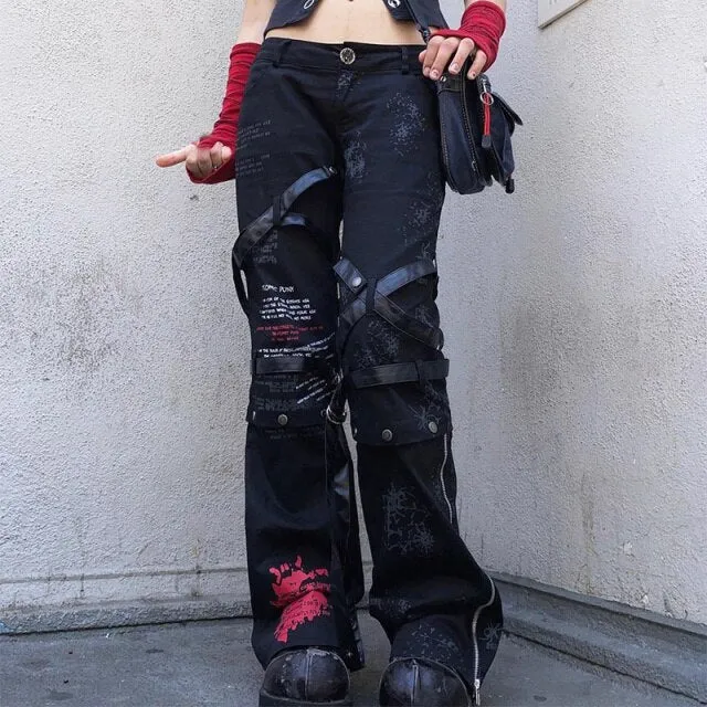 Streetwear Webbing Printed Jeans Women Spring 2022