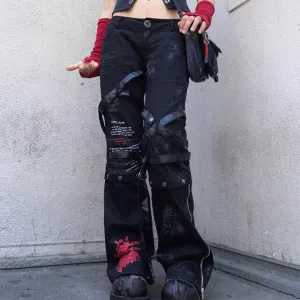 Streetwear Webbing Printed Jeans Women Spring 2022