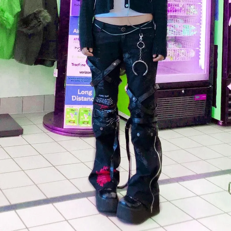 Streetwear Webbing Printed Jeans Women Spring 2022