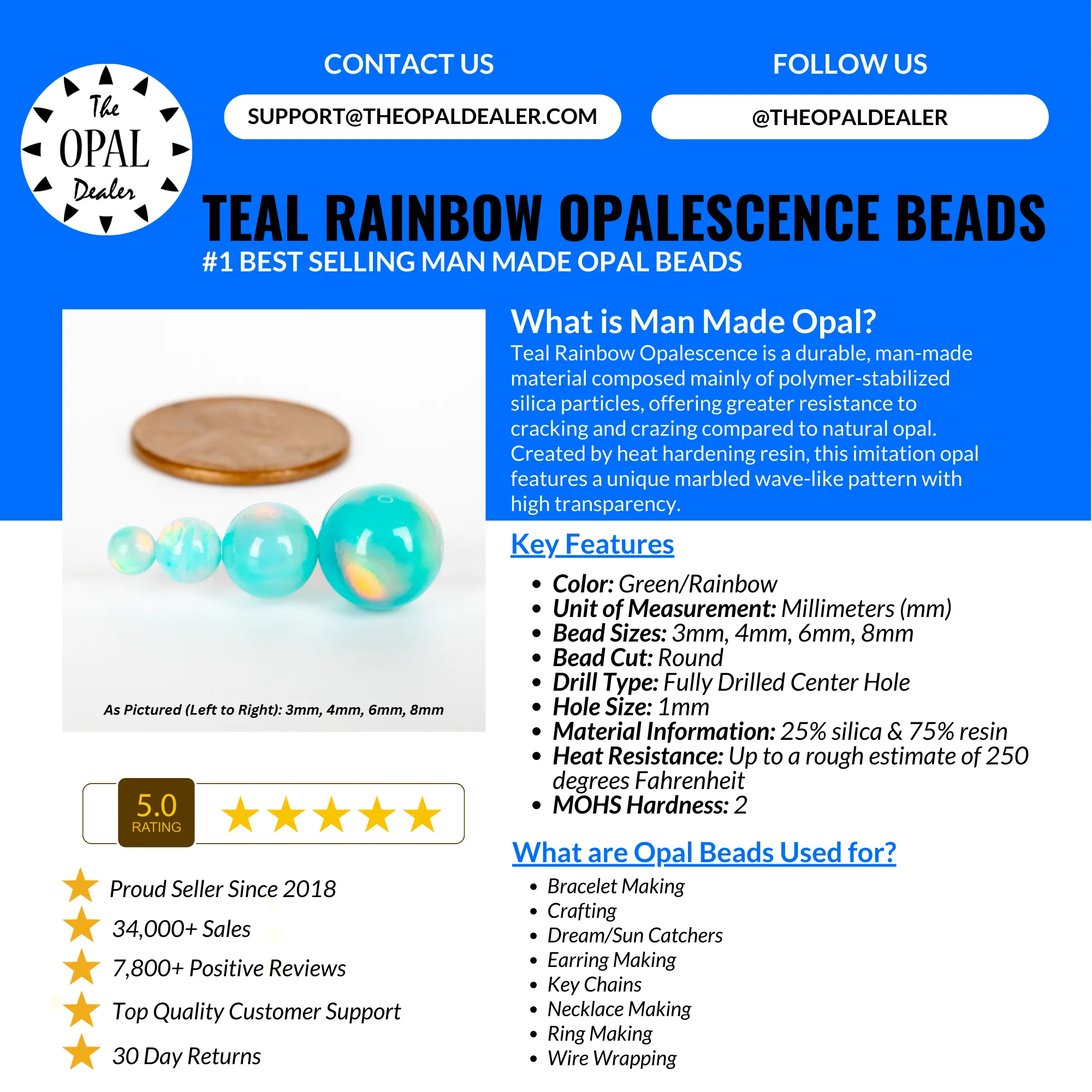 Teal Rainbow Opalescence Craft Beads