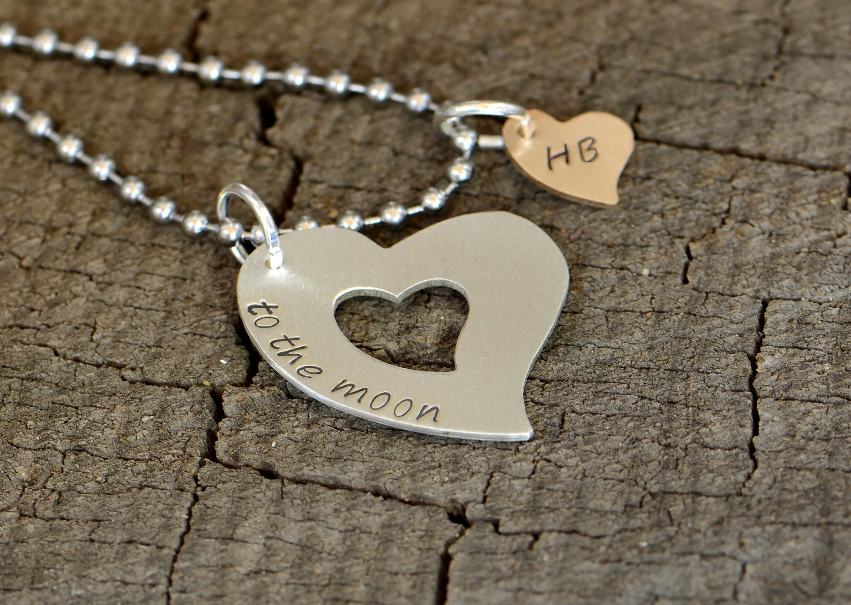 To the Moon Triple Heart and Name Necklace
