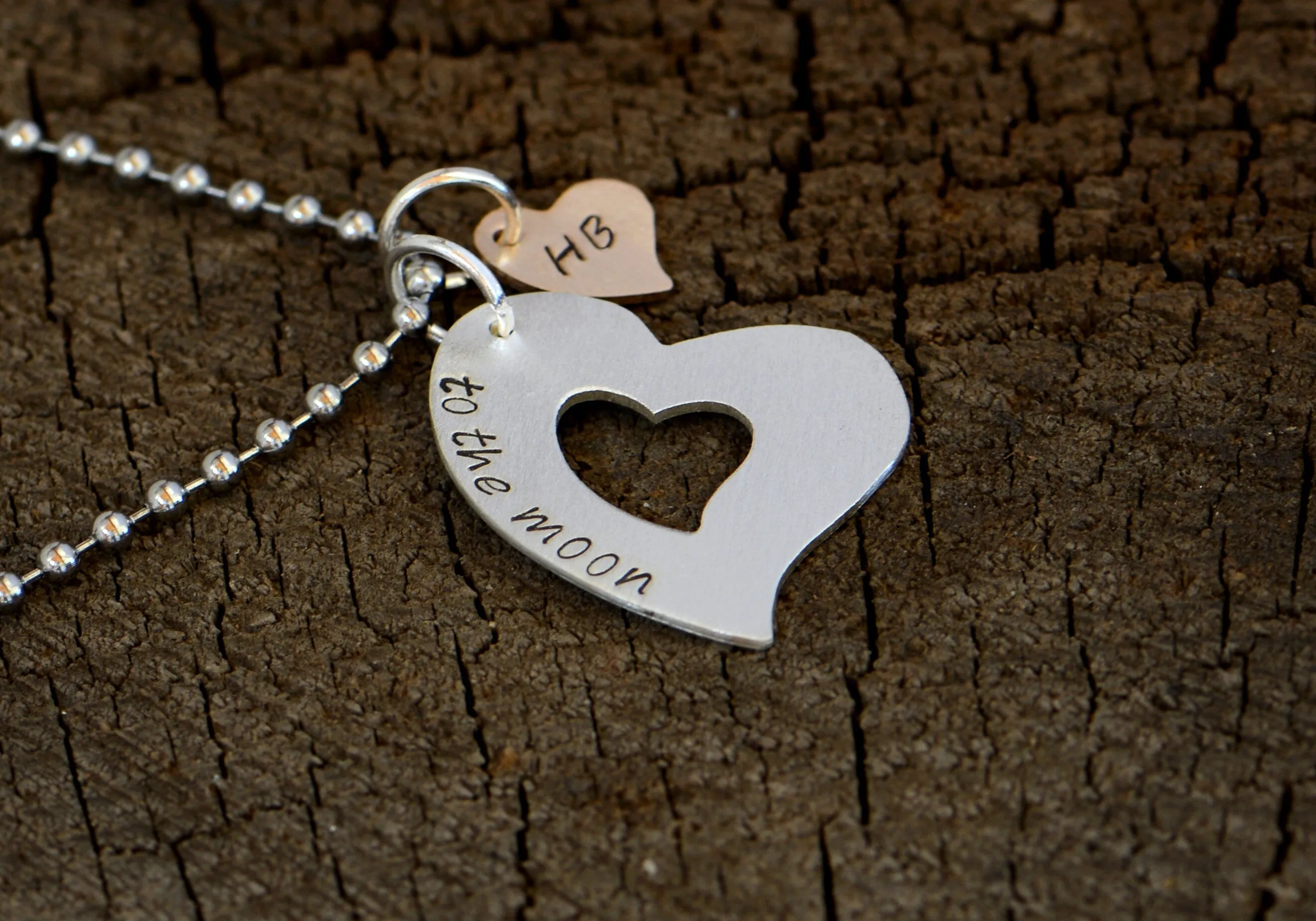 To the Moon Triple Heart and Name Necklace