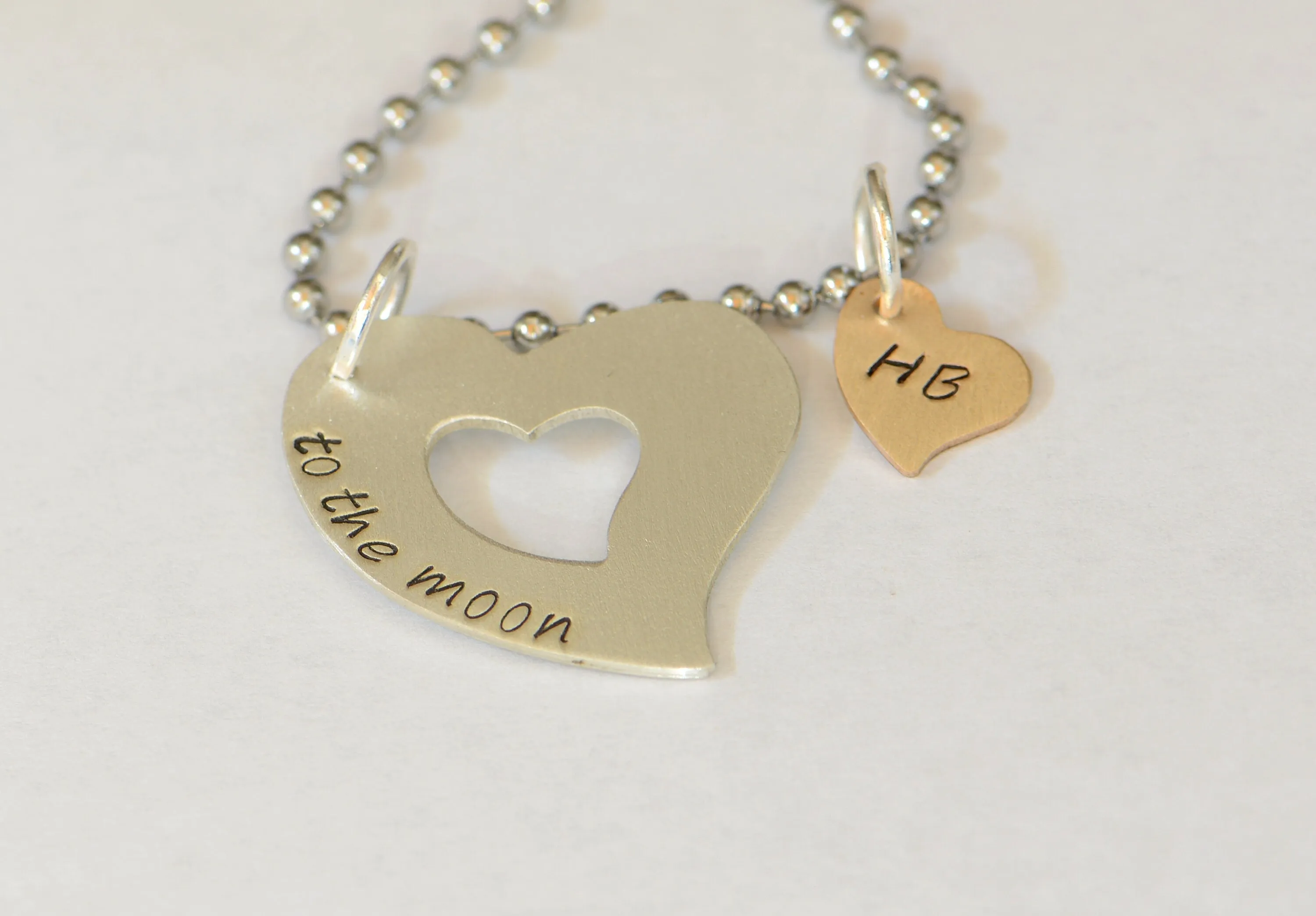 To the Moon Triple Heart and Name Necklace