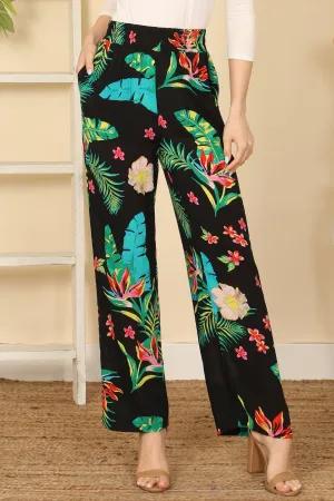 Tropical Elastic Waist Side Pocket Pants
