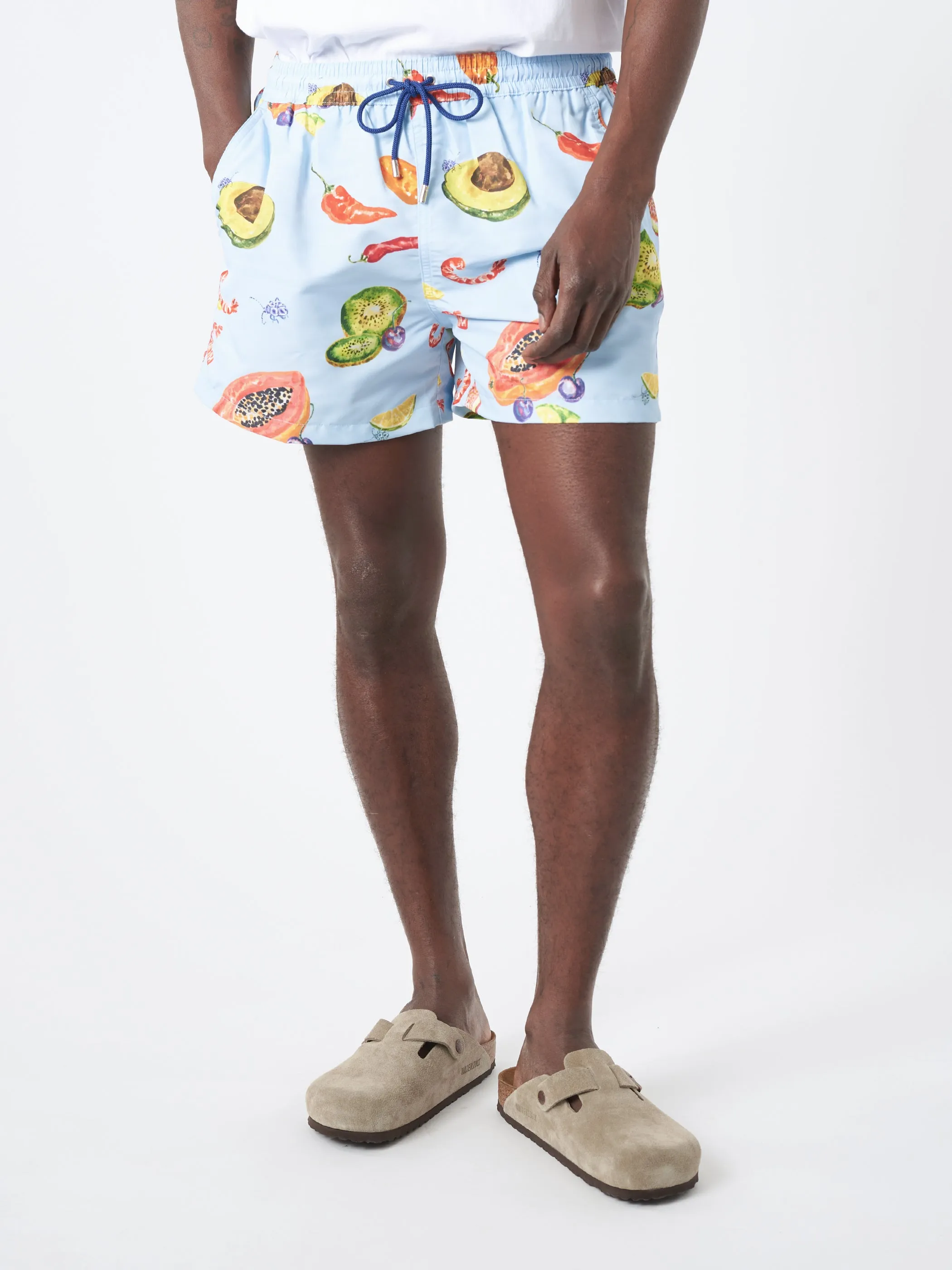 Tropical Fruit Print Long Swim Shorts