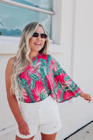 Tropical One Shoulder Bodysuit - Magenta
