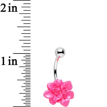 Tropical Pink Hibiscus Flower Belly Ring