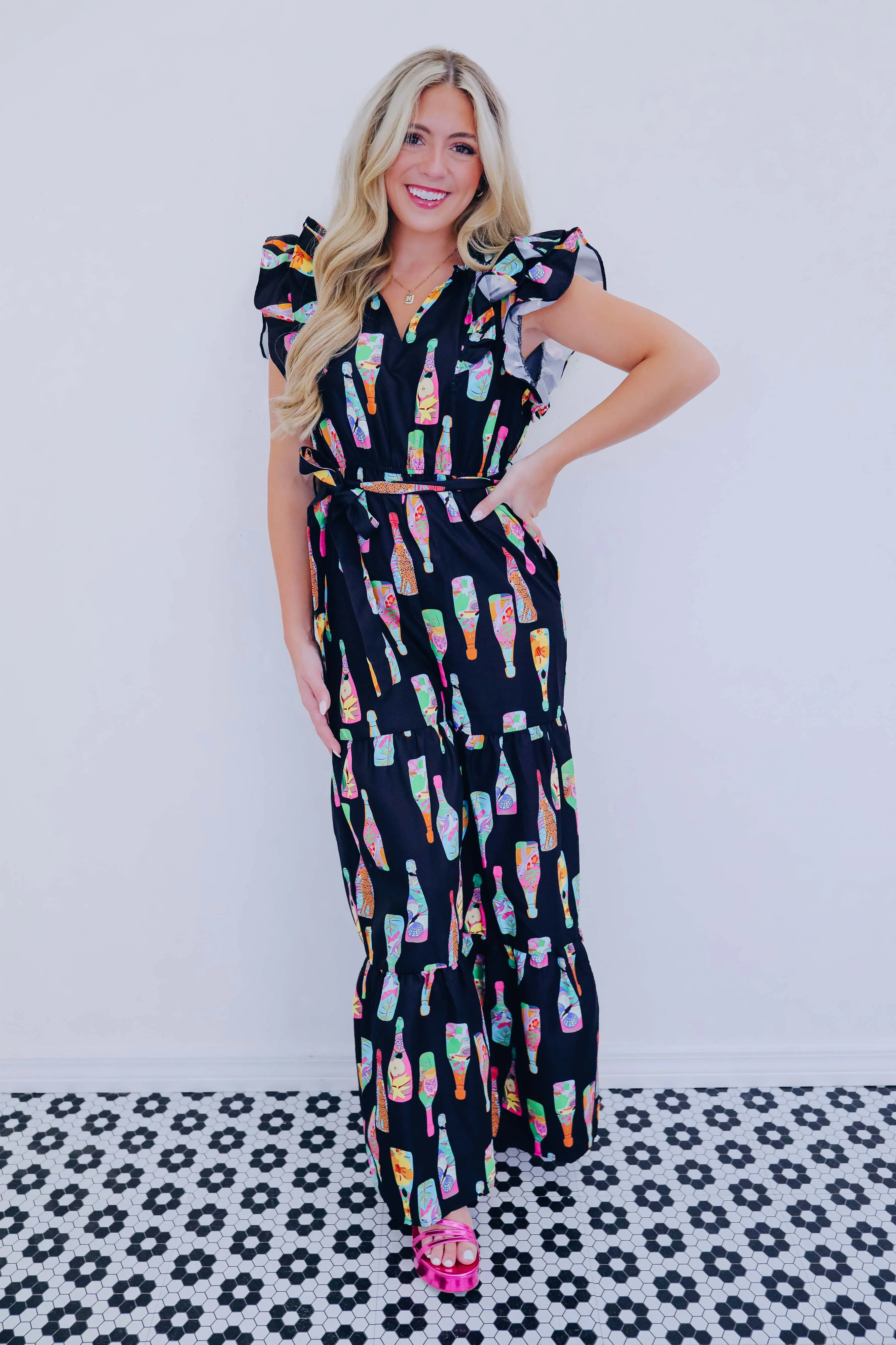 Tropical Print Tiered Wide Leg Jumpsuit - 2 Colors