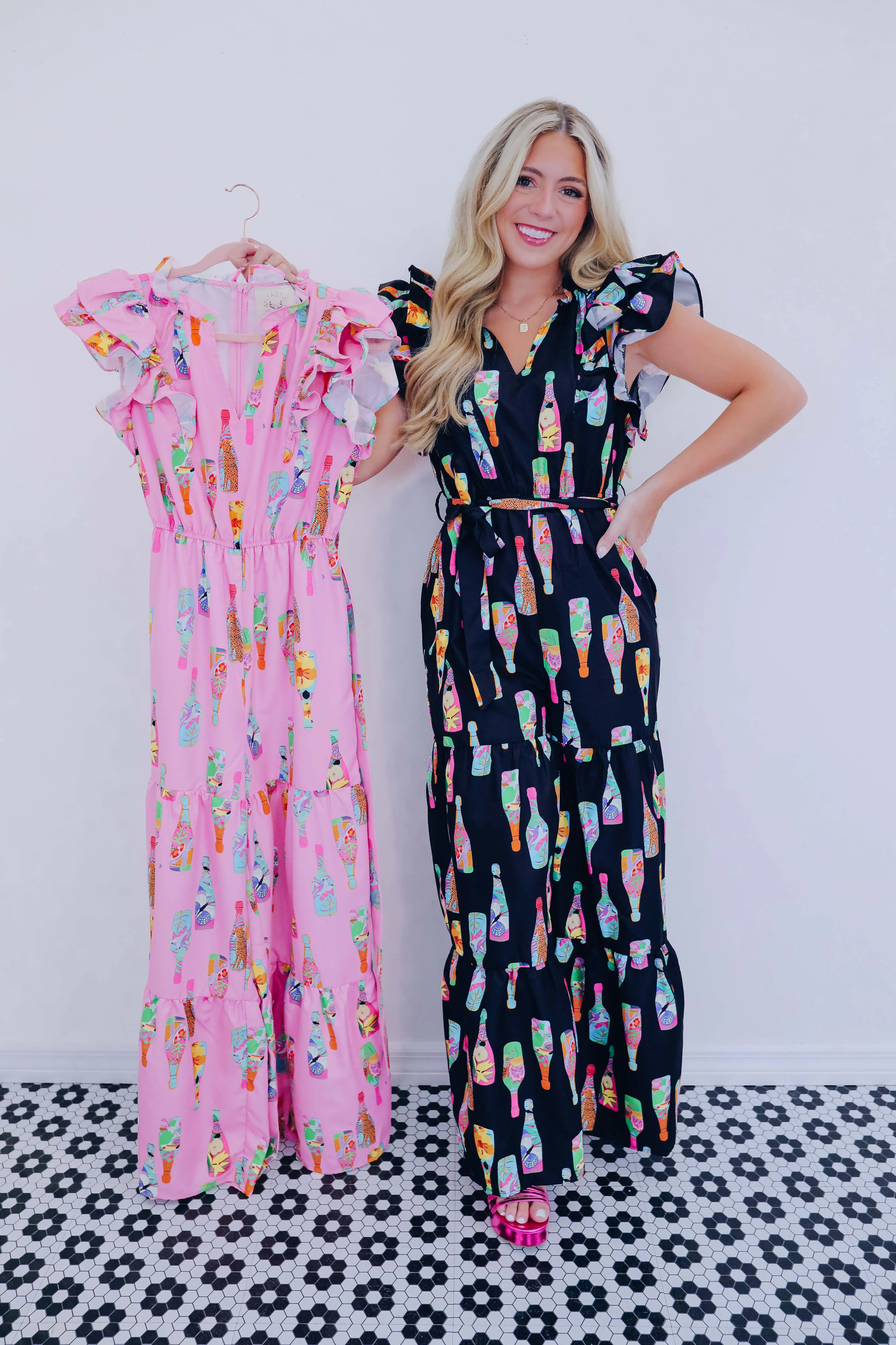 Tropical Print Tiered Wide Leg Jumpsuit - 2 Colors
