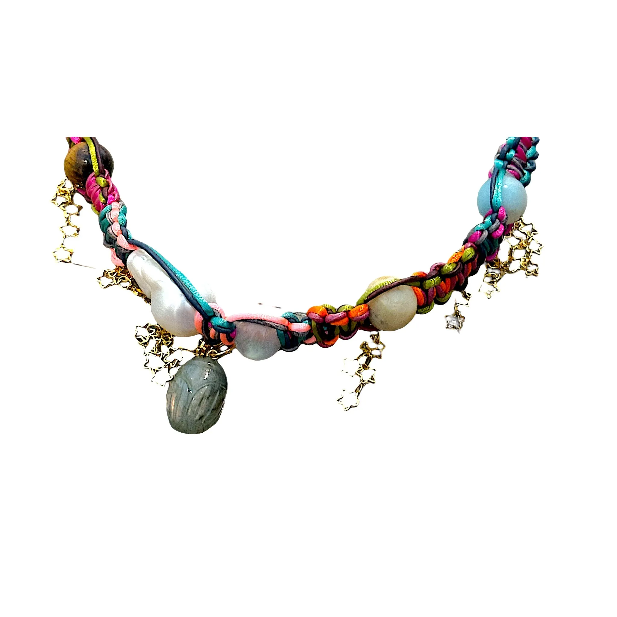 TROPICAL SUNSET LABRADORITE LUCKY GLOW SCARAB ROCKER CHOKER