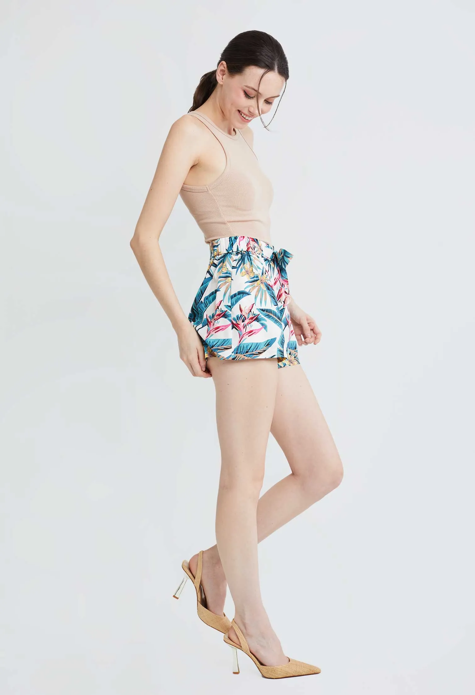 Tropical Vacay Paperbag Waist Shorts