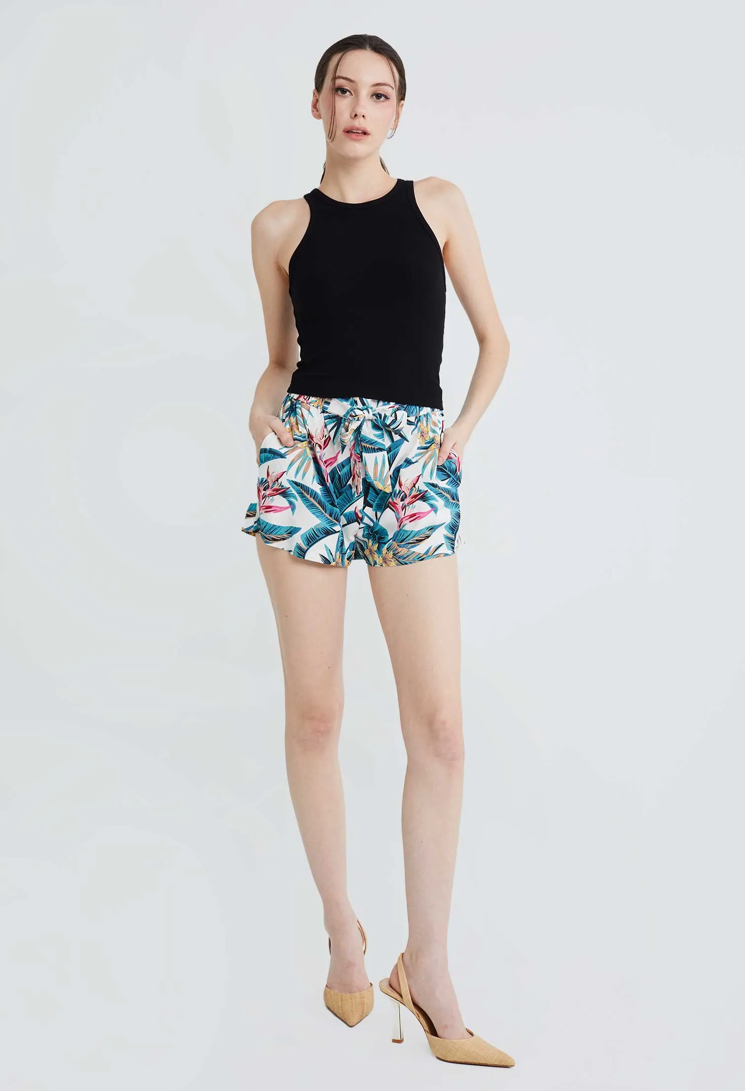 Tropical Vacay Paperbag Waist Shorts