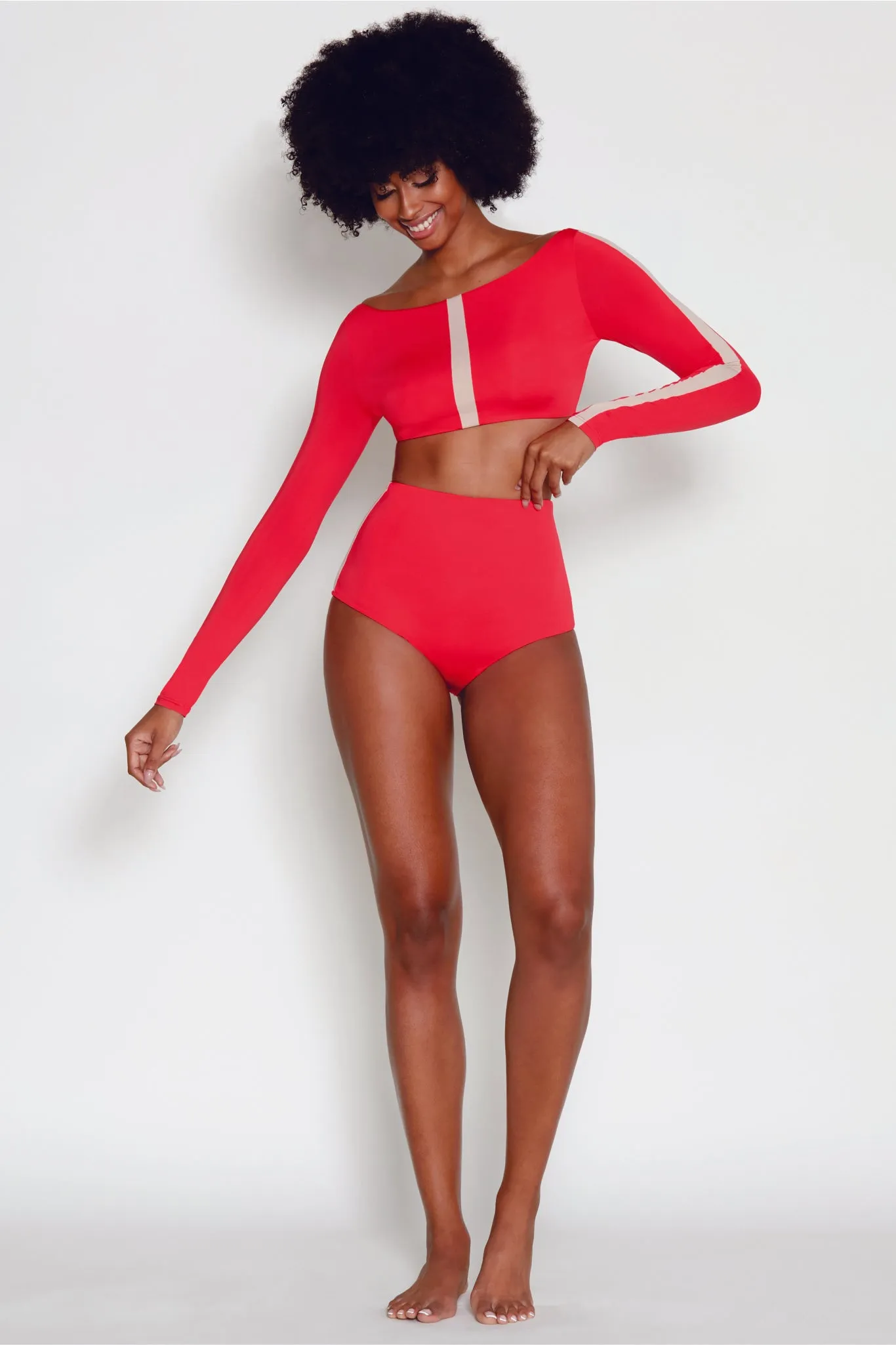Tuxedo Long Sleeve Bikini w/ High Waist Bottoms