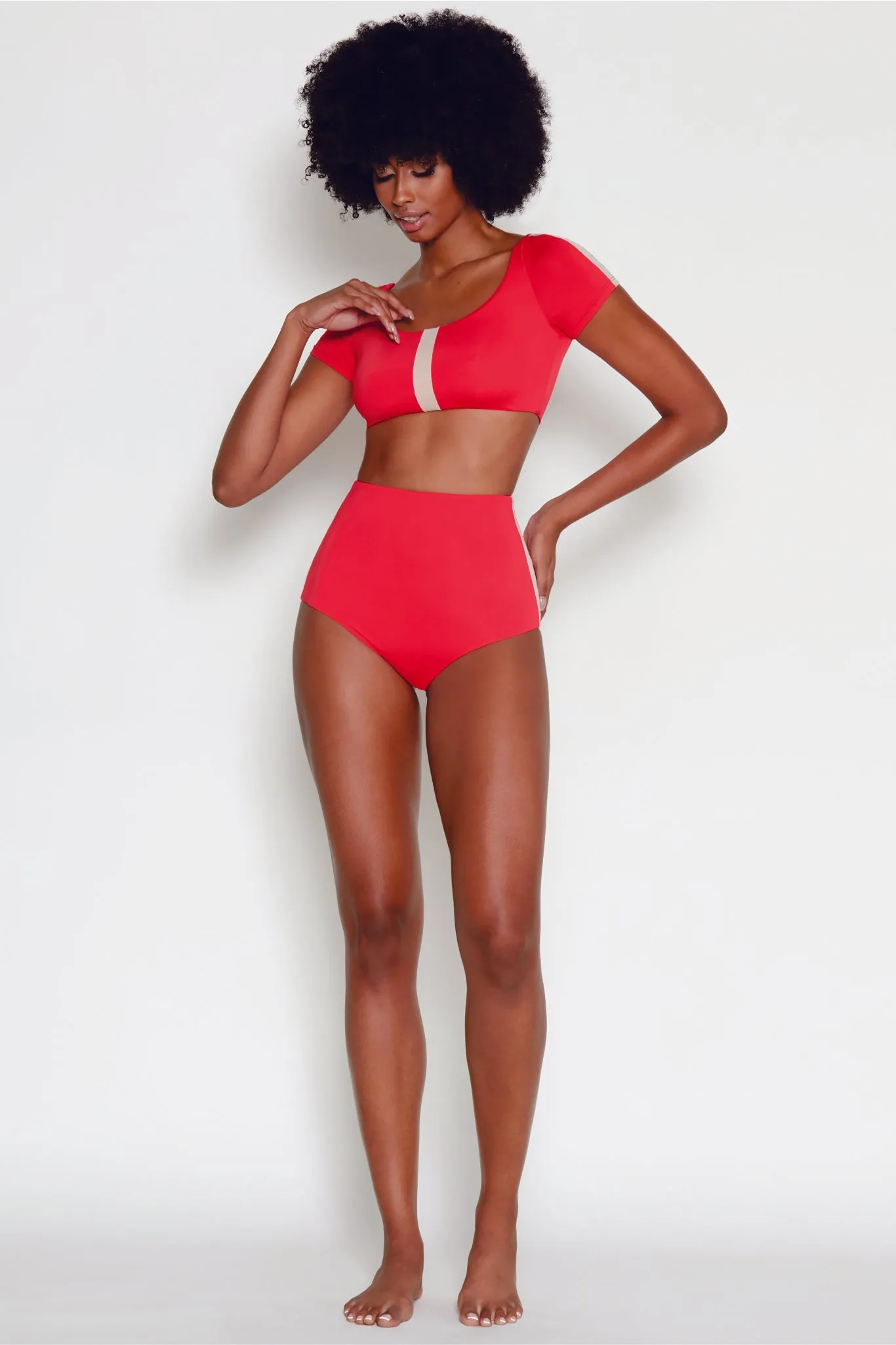 Tuxedo Short Sleeve Bikini with High Waist Bottoms