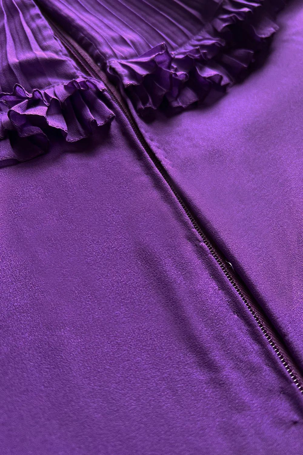 Unusual 1970s Miss Dior Purple Silk Chiffon Tiered & Pleated Sleeve Caftan Dress