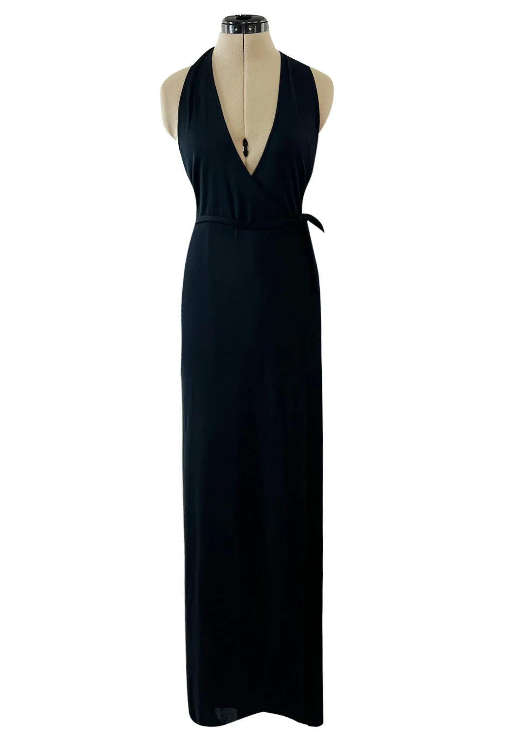 Versatile 1970s Loris Azzaro Multi Tie - One Shoulder or Halter - Black Jersey Dress