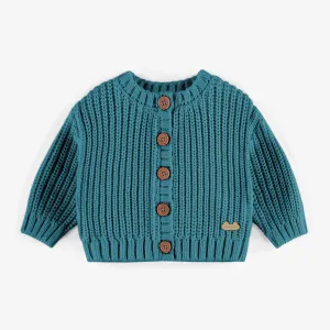 Veste de maille turquoise en imitation cachemire, naissance || Turquoise knitted vest with a cashmere imitation, newborn
