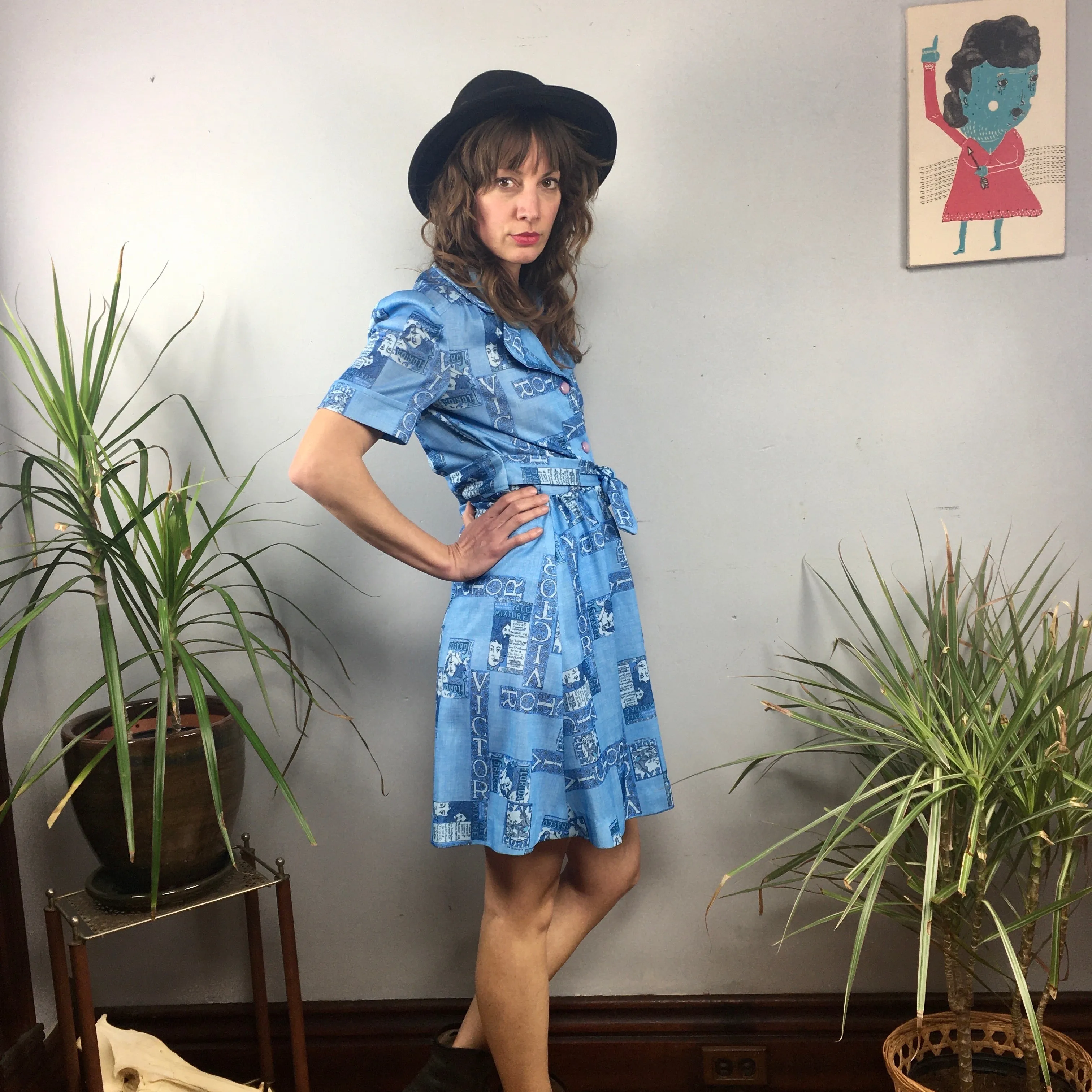 Vintage 60s 70s matching two piece skirt shirt set