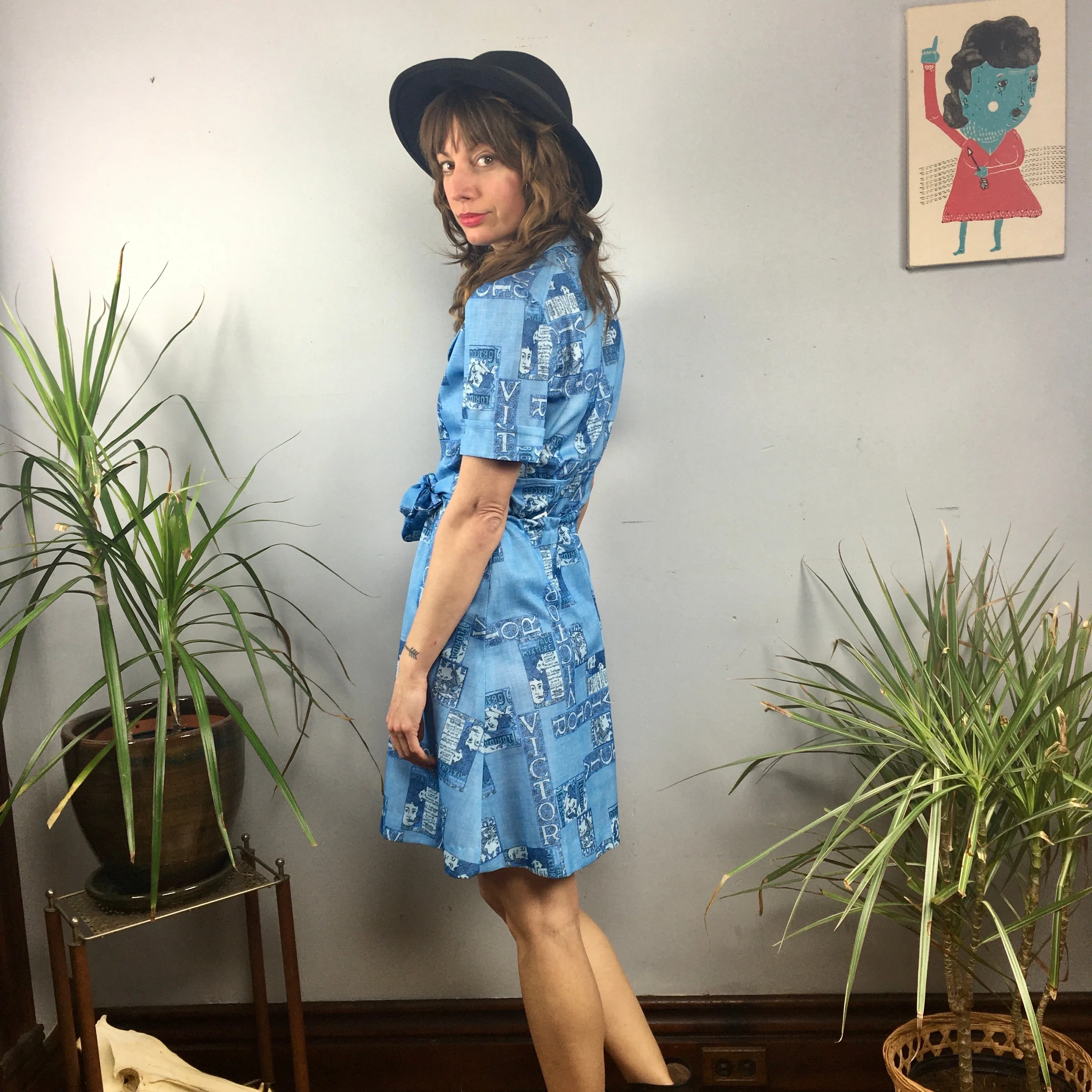 Vintage 60s 70s matching two piece skirt shirt set