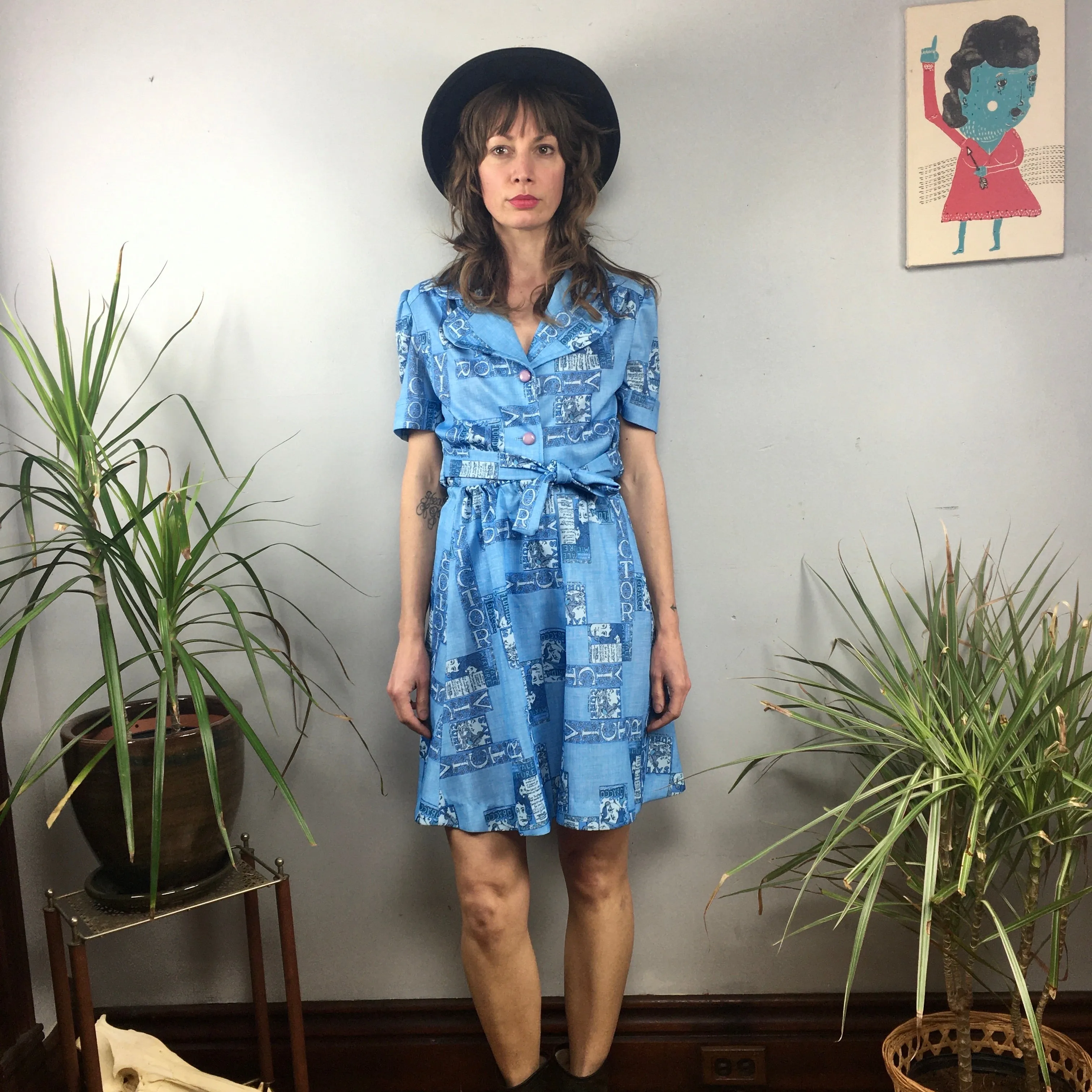 Vintage 60s 70s matching two piece skirt shirt set
