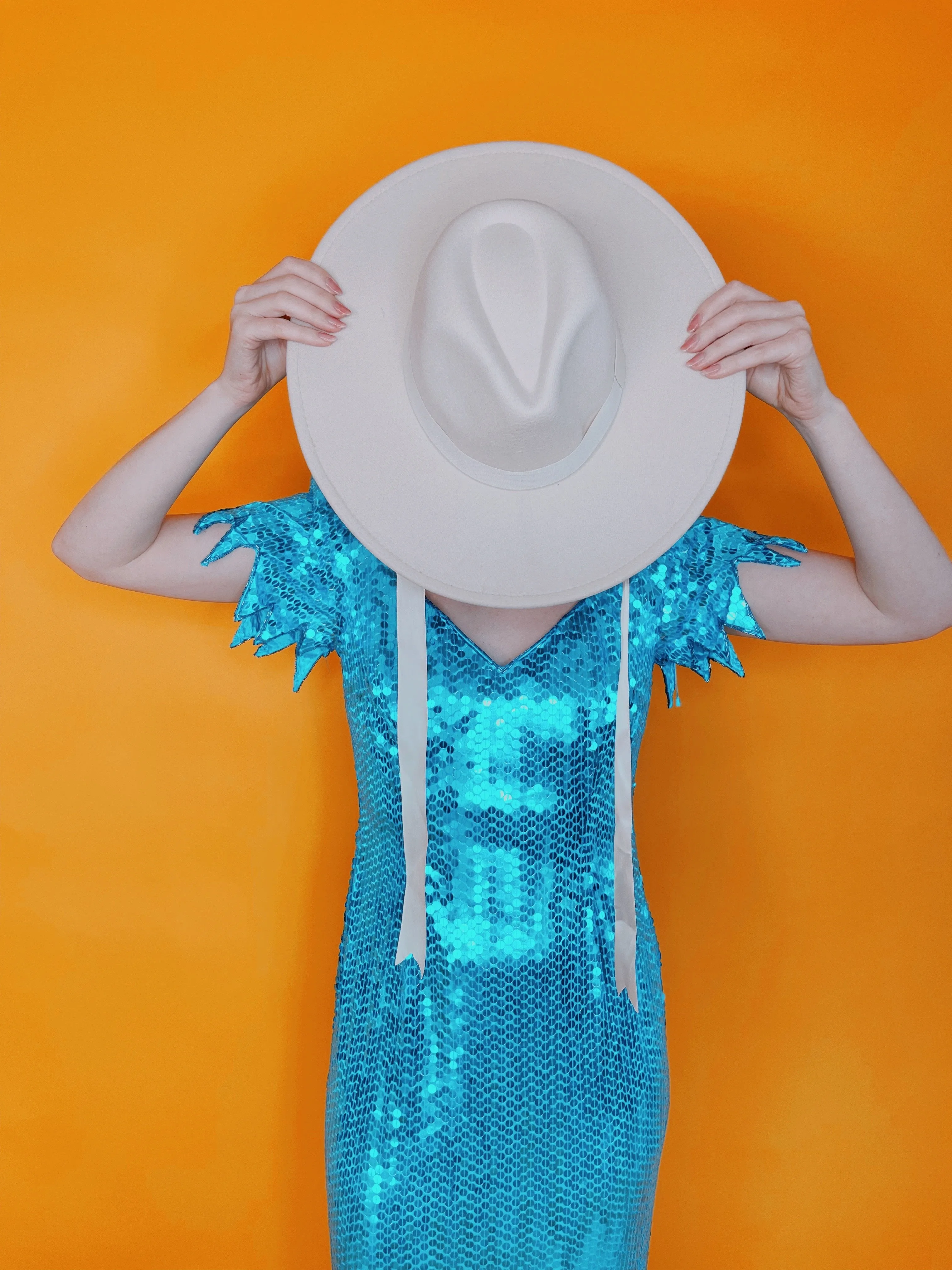 Vintage 80s "Ted Lapidus Paris" Avant Garde Teal Blue Sequins Stretchy Gown Fits Sizes S-M