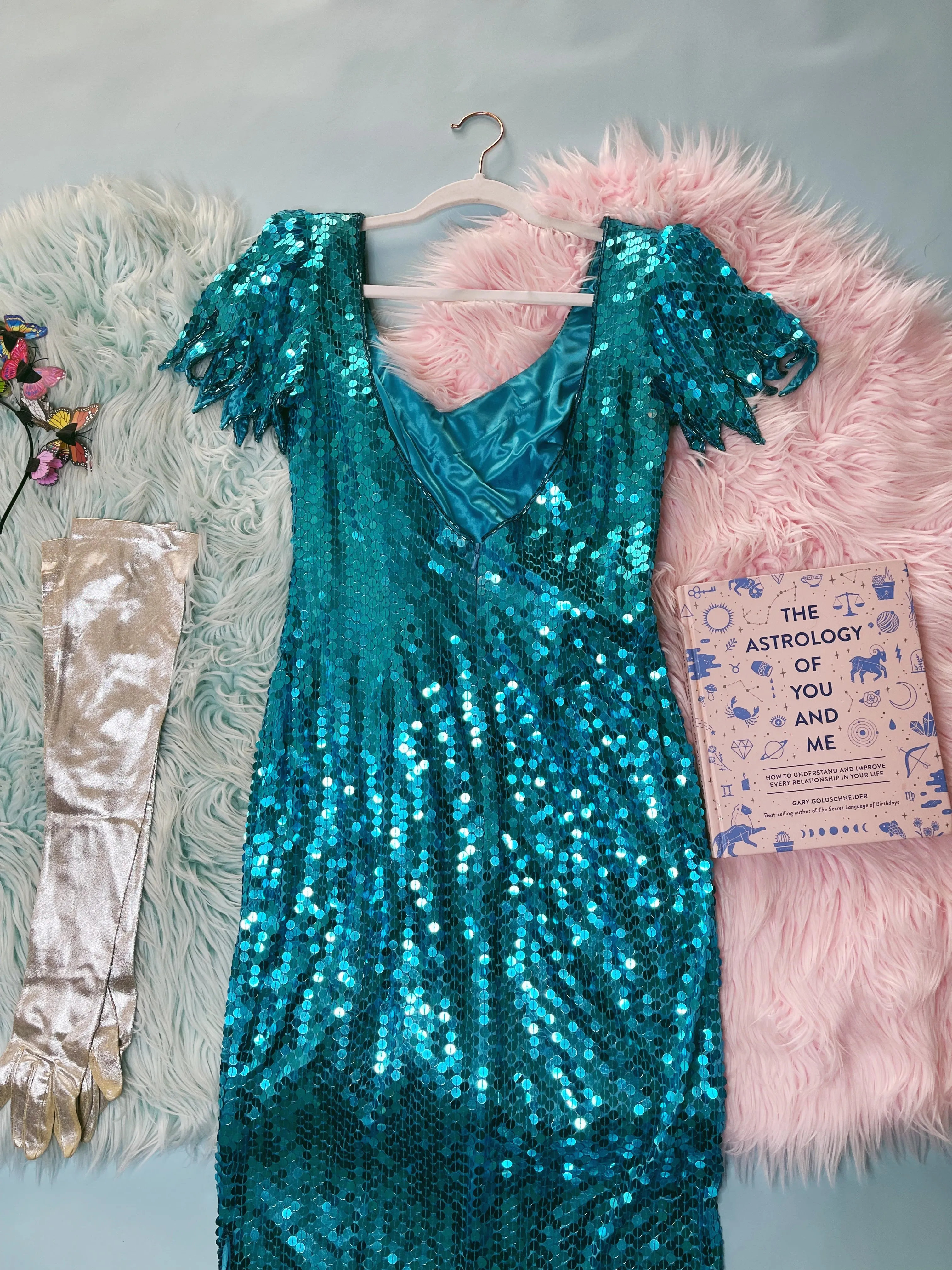 Vintage 80s "Ted Lapidus Paris" Avant Garde Teal Blue Sequins Stretchy Gown Fits Sizes S-M