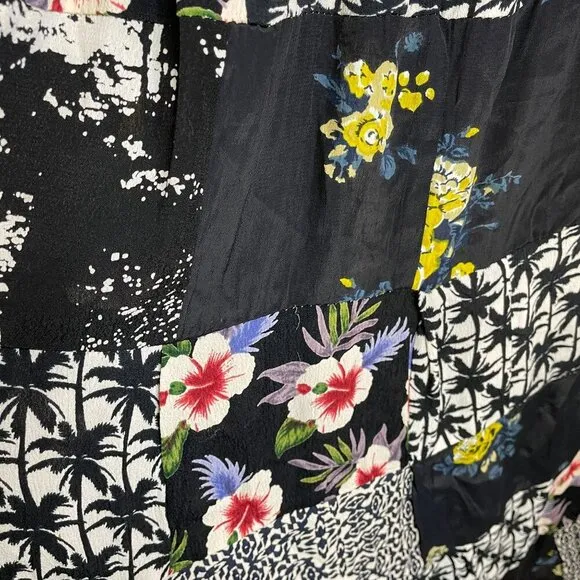 Vintage ARTSY Maxi Skirt M L Patchwork TROPICAL FLORAL Flowy PEASANT