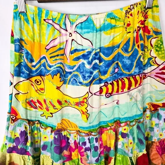 Vintage Jams World Tropical Fish Ocean Print Ruffle Hem Mini Skirt