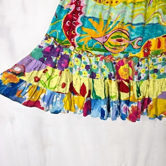 Vintage Jams World Tropical Fish Ocean Print Ruffle Hem Mini Skirt