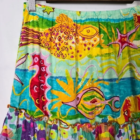 Vintage Jams World Tropical Fish Ocean Print Ruffle Hem Mini Skirt