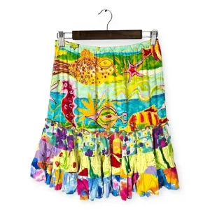 Vintage Jams World Tropical Fish Ocean Print Ruffle Hem Mini Skirt