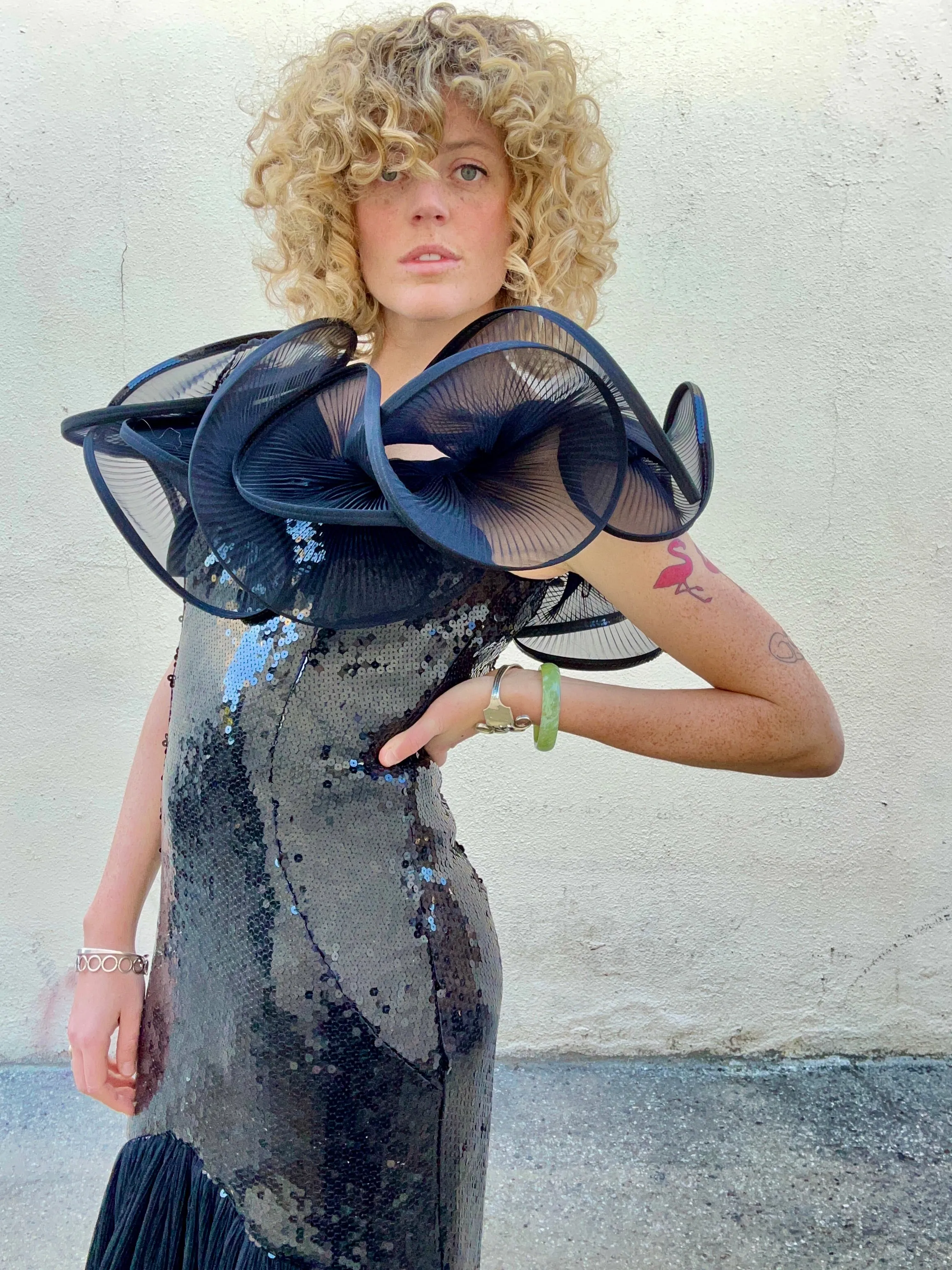Vintage Lillie Rubin Black Sequin Mermaid Gown With Stunning Swirls