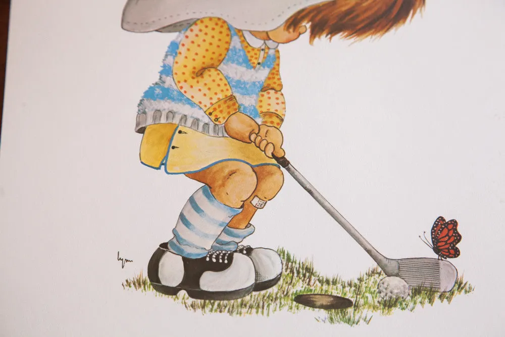Vintage Little Girl Golfing Lithograph