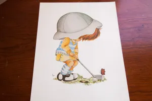 Vintage Little Girl Golfing Lithograph