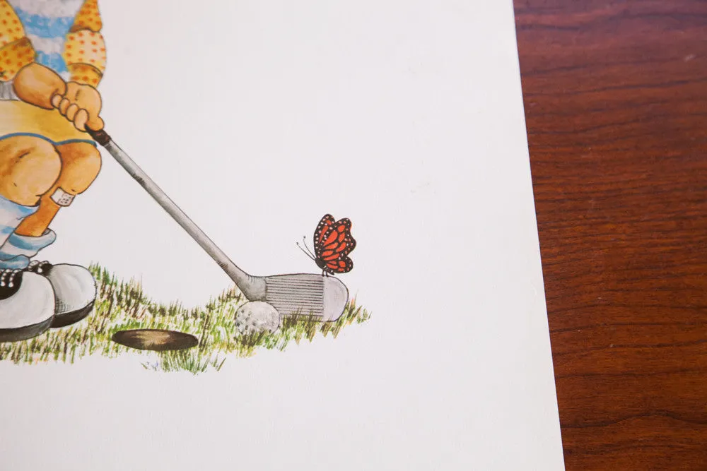 Vintage Little Girl Golfing Lithograph
