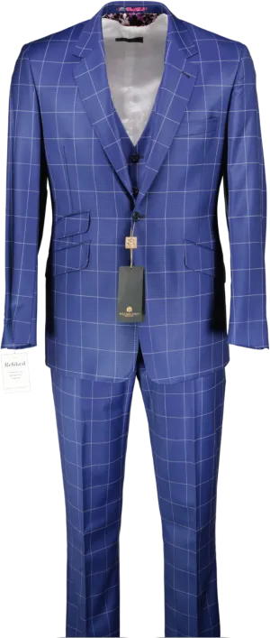William Hunt Two Piece Wool Suit In Blue Tartan W38