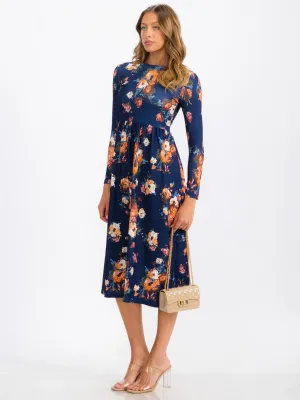 WOMEN'S LONG SLEEVE FLORAL MIDI DRESS