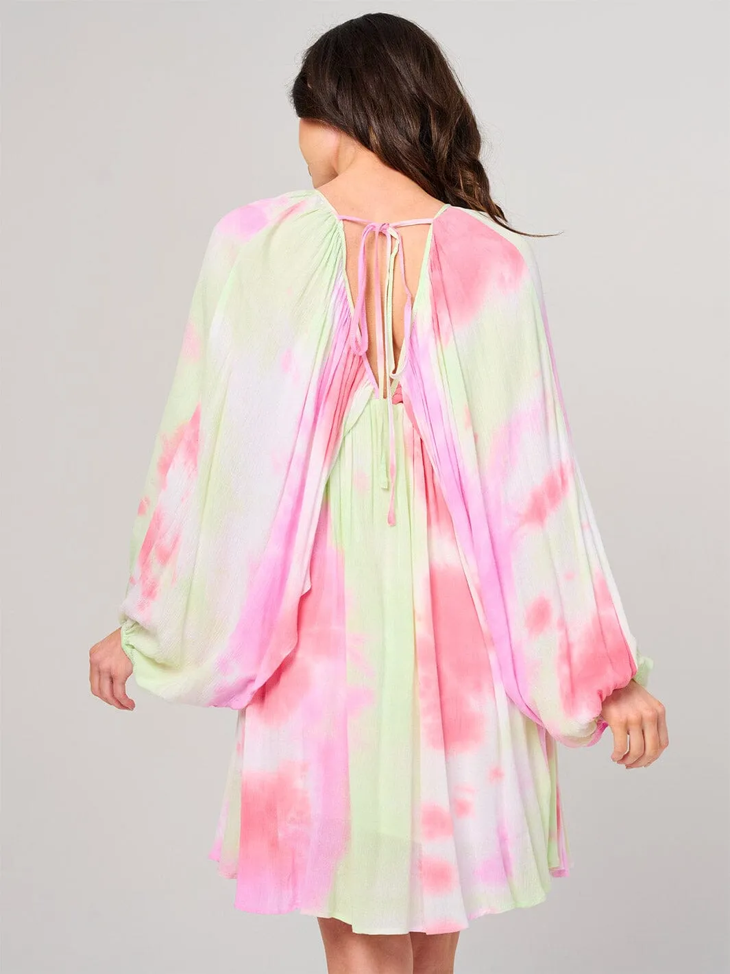 WOMEN'S LONG SLEEVE V-NECK TIE DYE TUNIC MINI DRESS