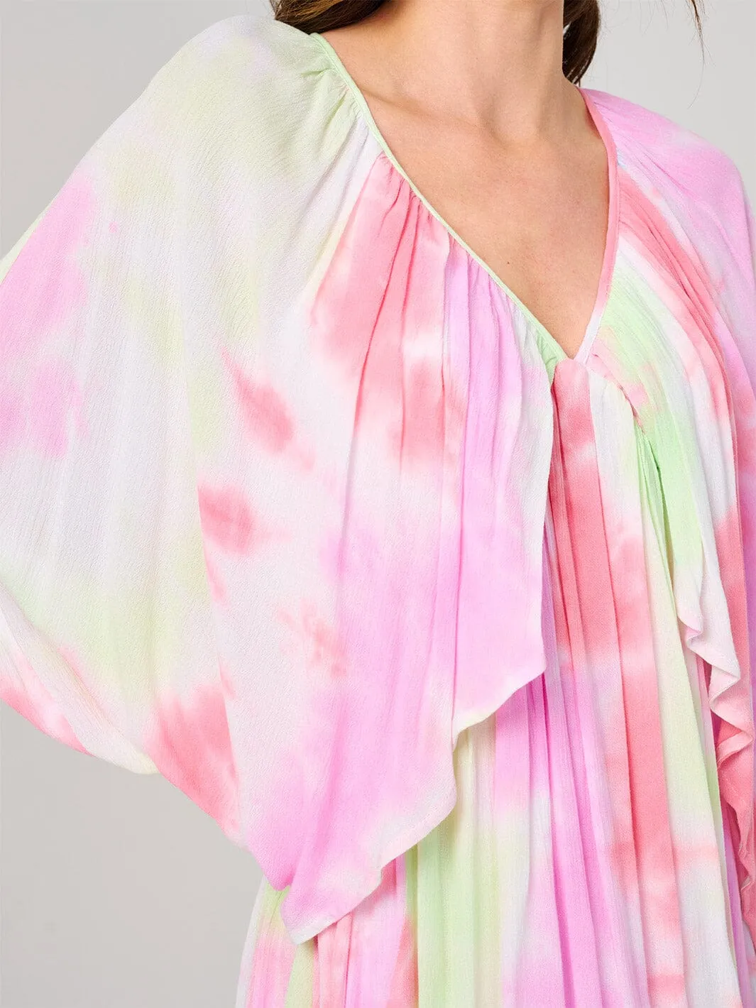 WOMEN'S LONG SLEEVE V-NECK TIE DYE TUNIC MINI DRESS