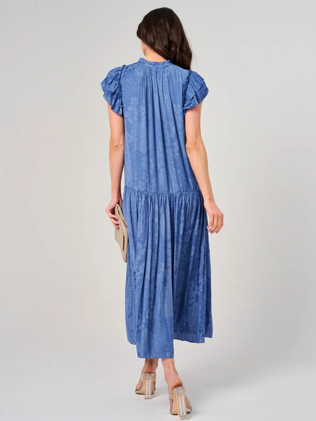 WOMEN'S RUFFLE SLEEVE V-NECK TIERED FLORAL PRINT MAXI DRESS