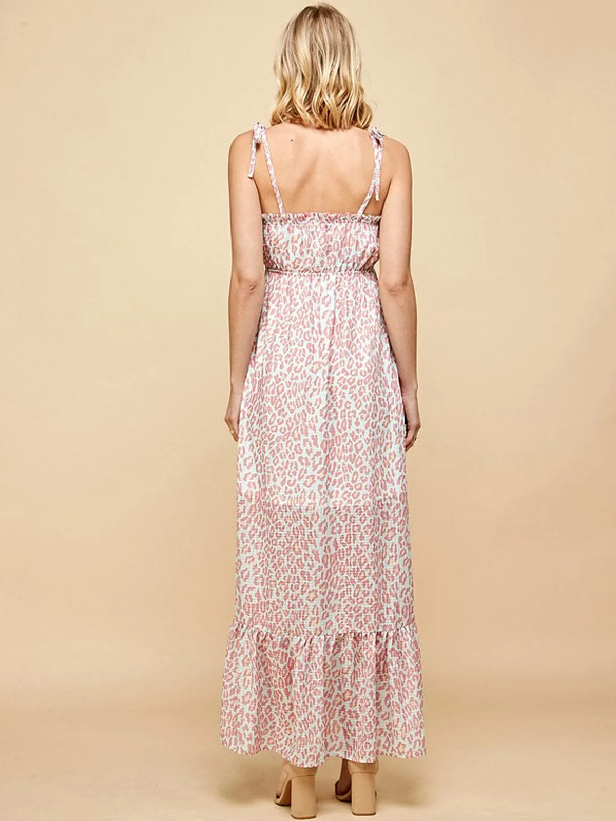 WOMEN'S SLEEVELESS ANIMAL PRINT TIERED MAXI DRESS