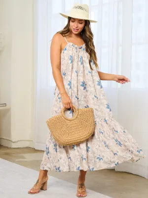 WOMEN'S SLEEVELESS OPEN BACK TIERED FLORAL MAXI DRESS