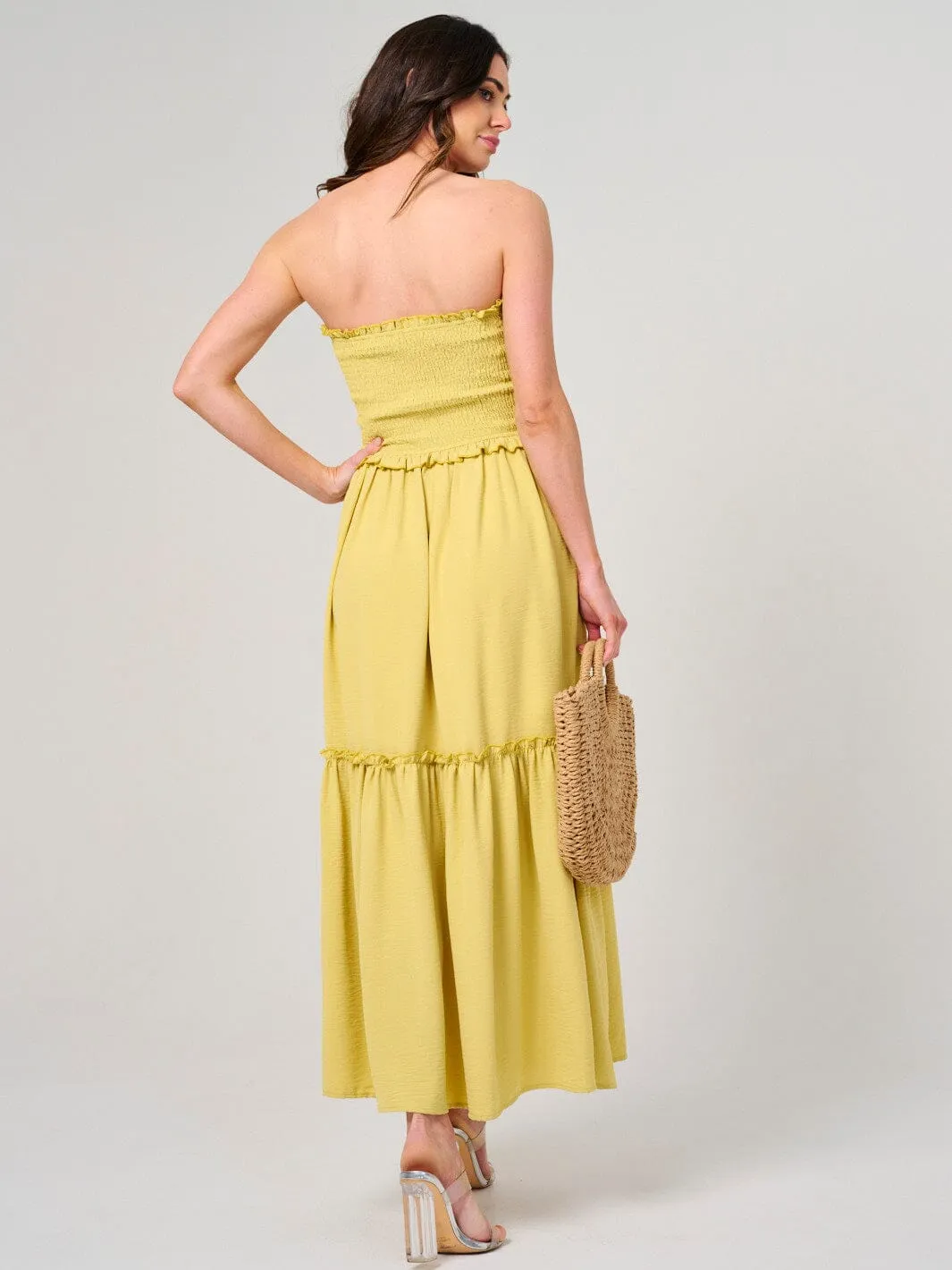 WOMEN'S SLEEVELESS SMOCK TIERED TUBE MAXI DRESS