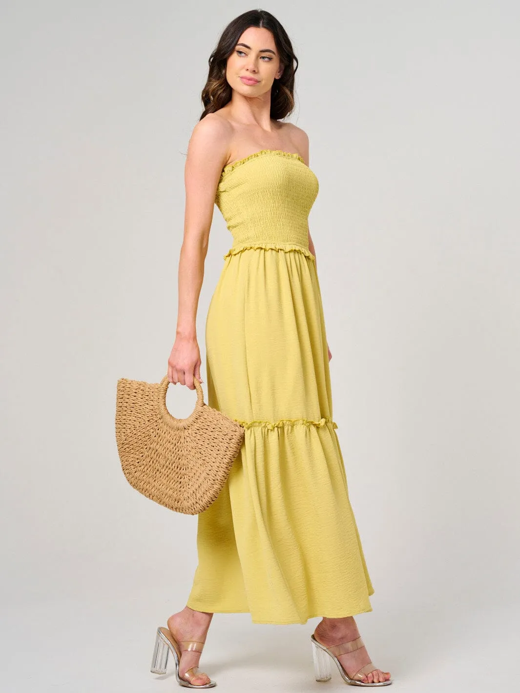 WOMEN'S SLEEVELESS SMOCK TIERED TUBE MAXI DRESS