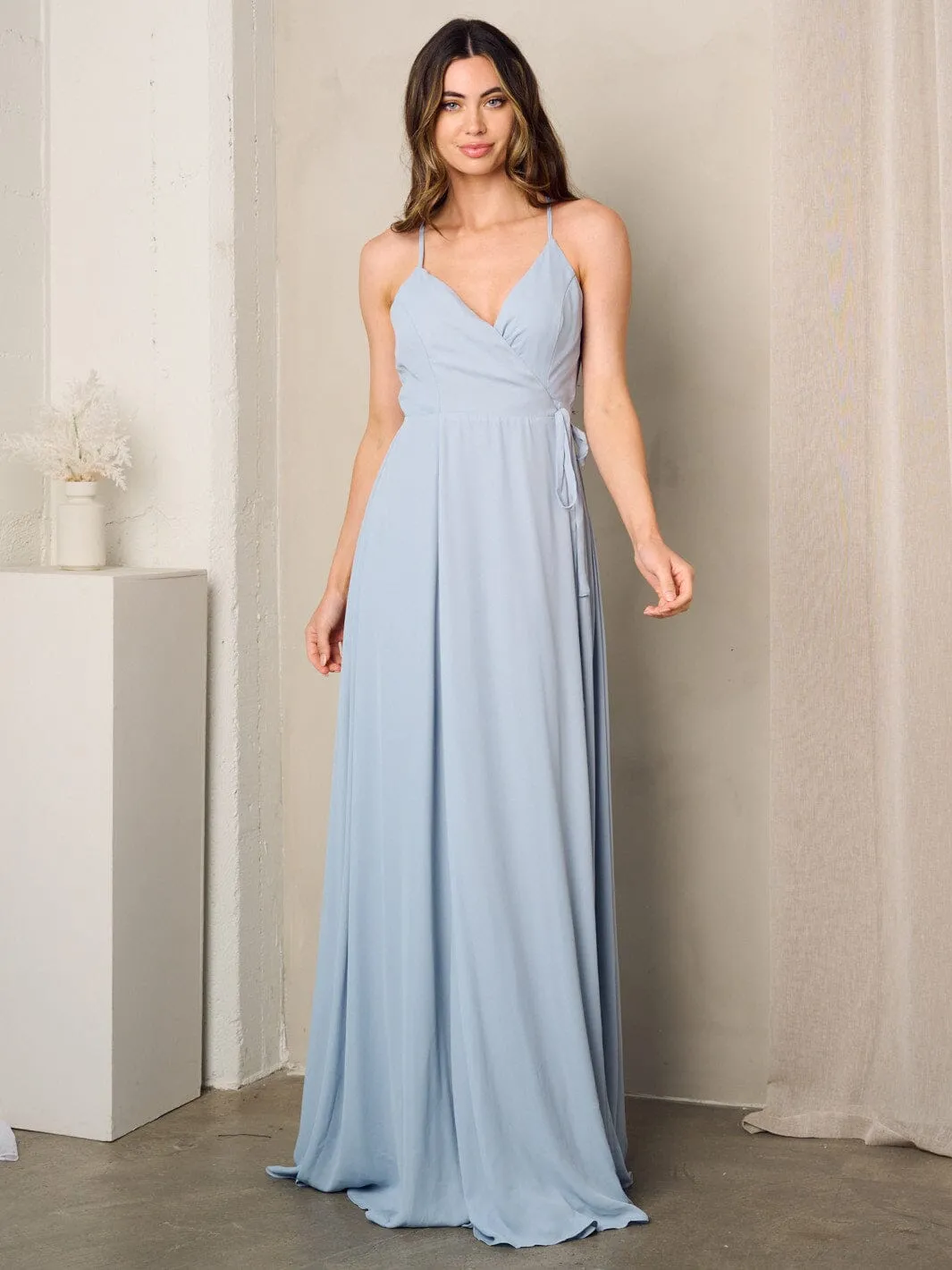 WOMEN'S SLEEVELESS SURPLICE SELF TIE MAXI DRESS